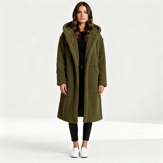 Damen Teddy Mantel mit Kapuze | EB