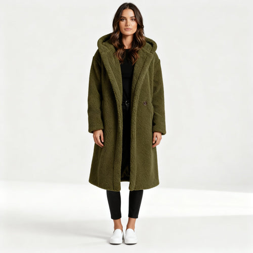 Damen Teddy Mantel mit Kapuze | EB