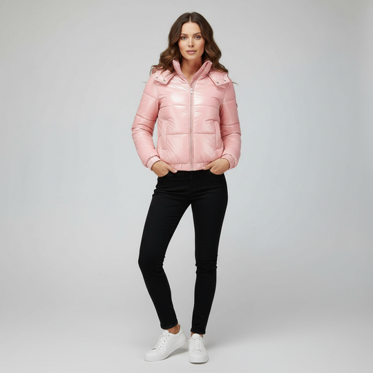 Glänzende Wasserabweisende Thermo Komfort Winterjacke Damen | EB