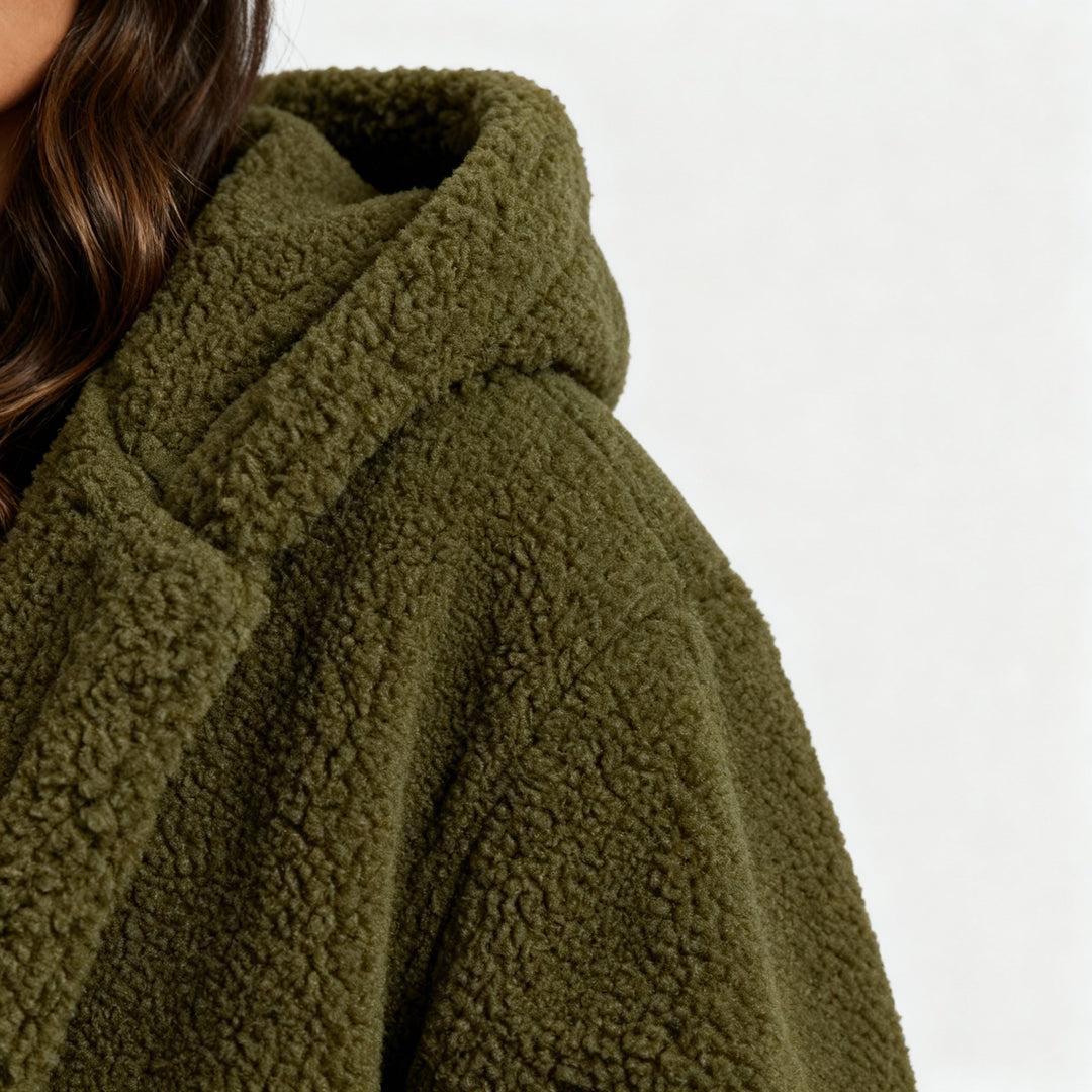 Damen Teddy Mantel mit Kapuze | EB