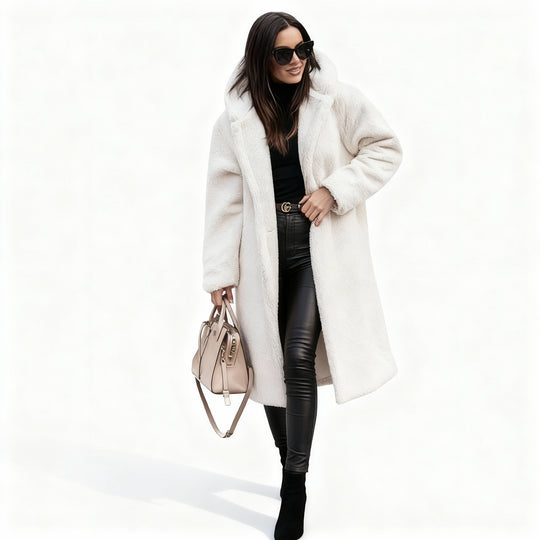 Eleganter Fleece Flauschmantel Damen Lang