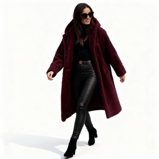 Eleganter Fleece Flauschmantel Damen Lang
