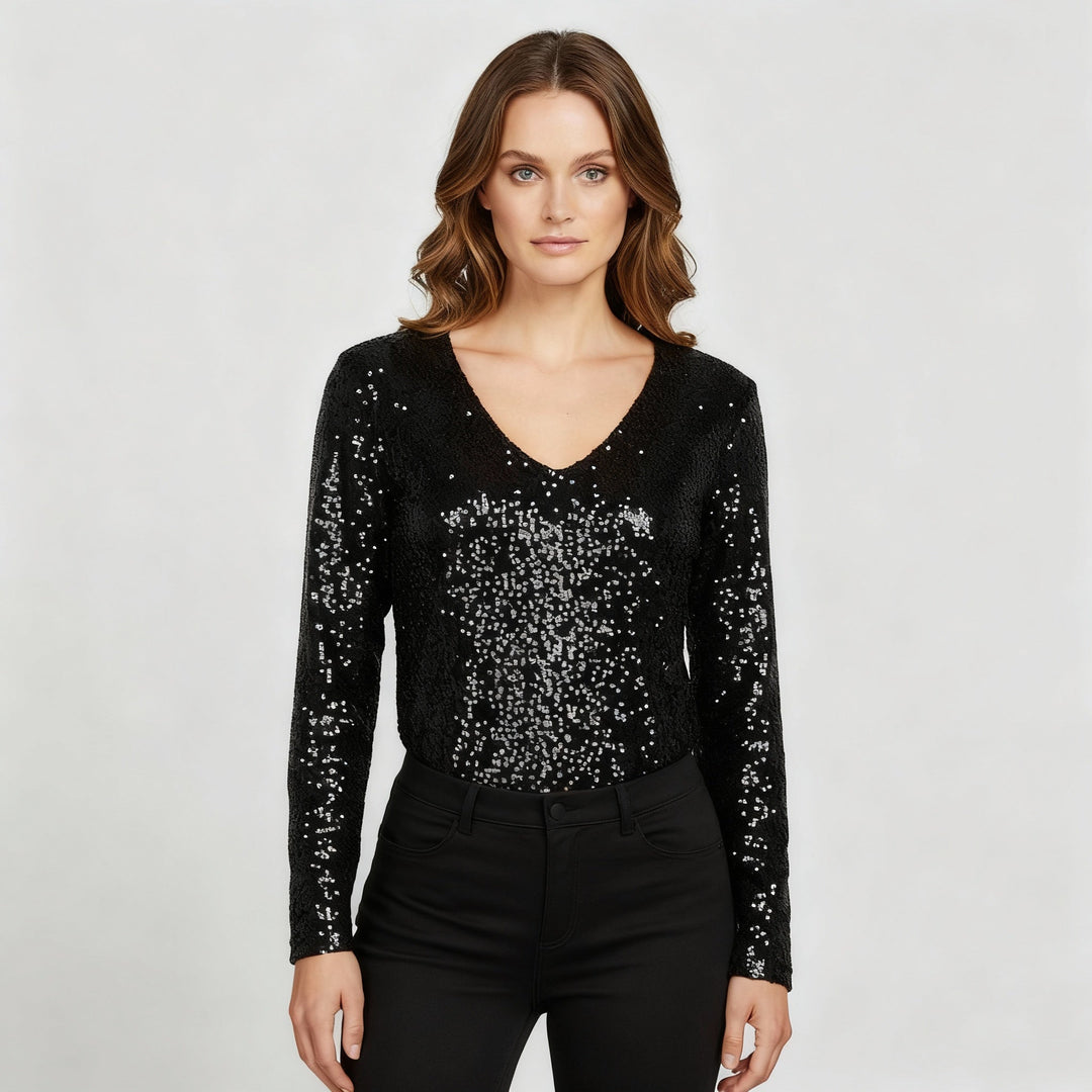 Glitzernde Party Eleganz V Ausschnitt Top Damen | EB