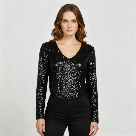 Glitzernde Party Eleganz V Ausschnitt Top Damen | EB