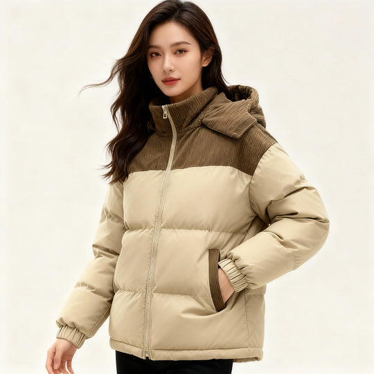 Damen isolierte Pufferjacke mit kuscheligem Innenfutter und verstellbarem Kapuzensystem – EB