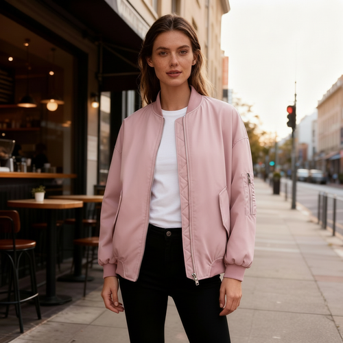 Damen sportliche Bomberjacke mit praktischen Taschen und Stehkragen EB