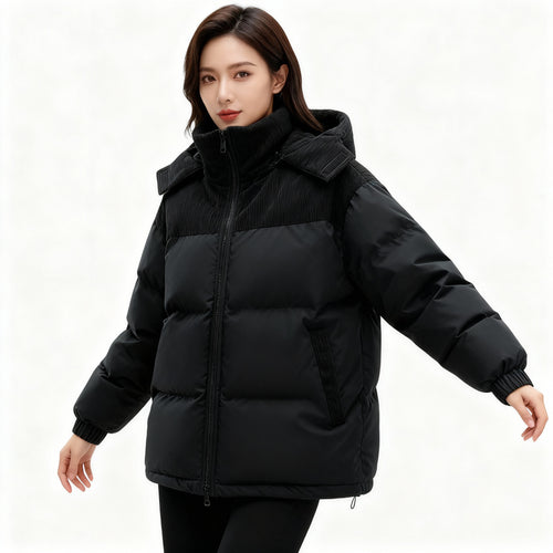 Damen isolierte Pufferjacke mit kuscheligem Innenfutter und verstellbarem Kapuzensystem – EB