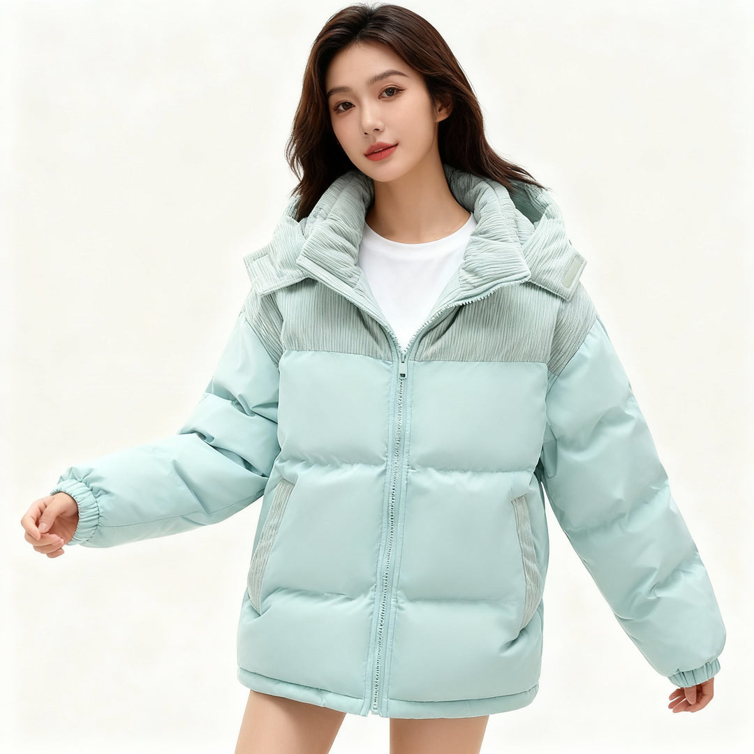 Damen isolierte Pufferjacke mit kuscheligem Innenfutter und verstellbarem Kapuzensystem – EB