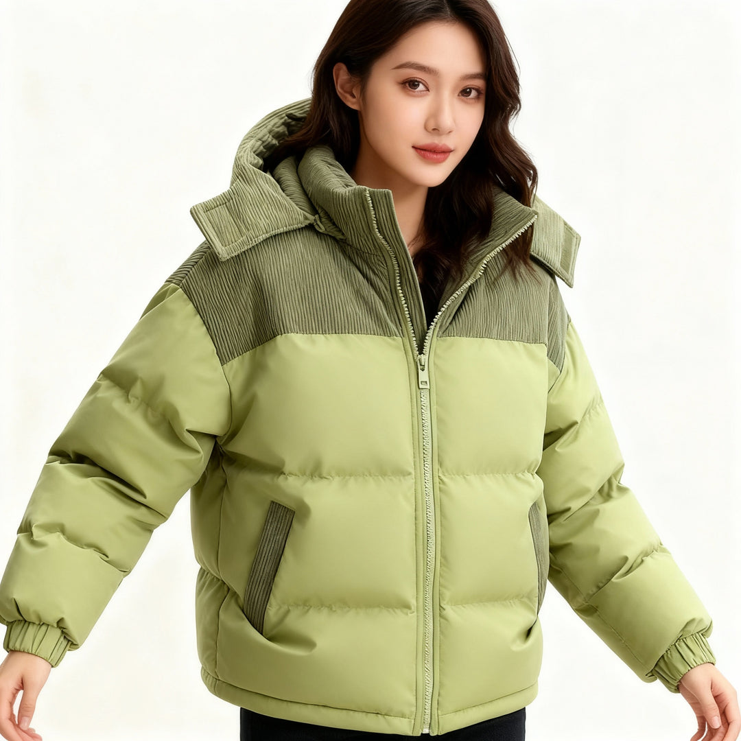 Damen isolierte Pufferjacke mit kuscheligem Innenfutter und verstellbarem Kapuzensystem – EB