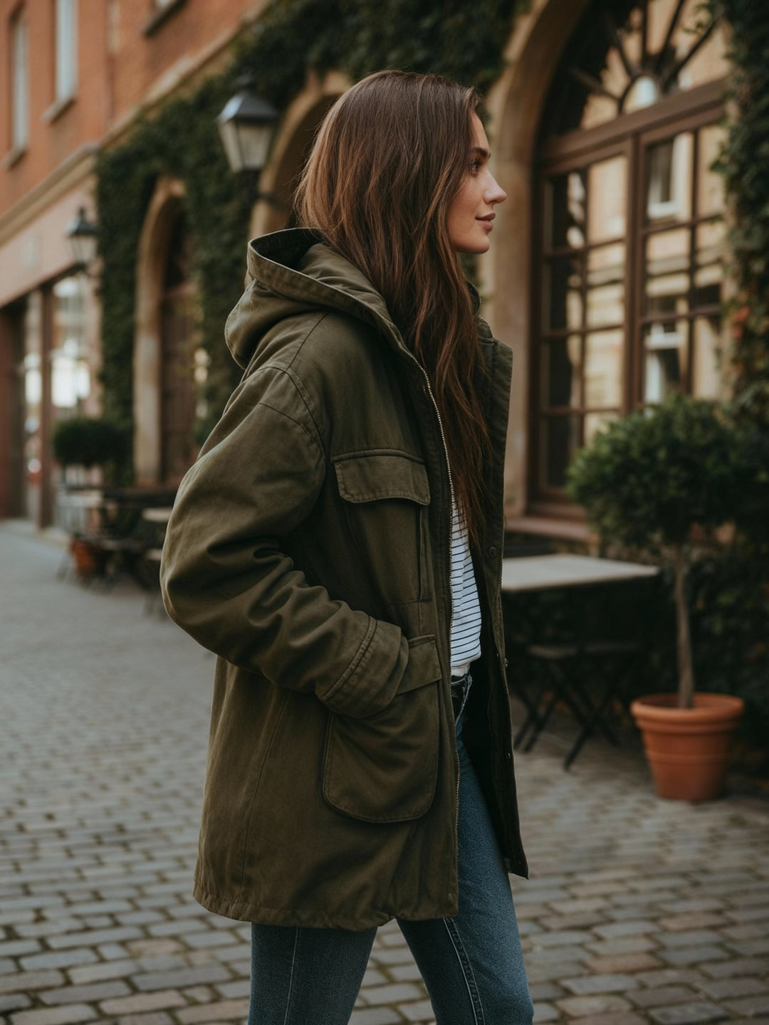 EB | Vintage Winddichte Arbeitsjacke Mit Kapuze Und Mehreren Taschen