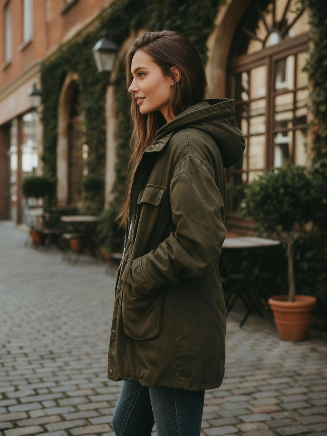 EB | Vintage Winddichte Arbeitsjacke Mit Kapuze Und Mehreren Taschen