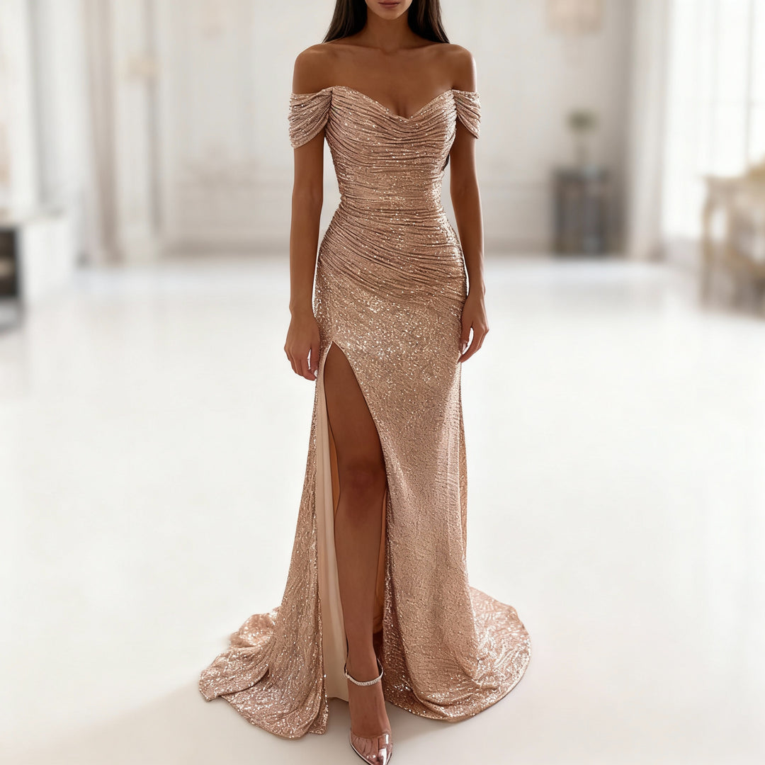 EB | Off Shoulder Abendkleid mit Pailletten, Schlitz und Figurbetontem Schnitt für Damen