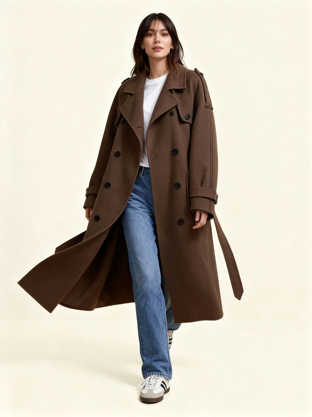 EB | Damen Bouclé-Mantel mit Knopfdetails – Elegant & Zeitlos