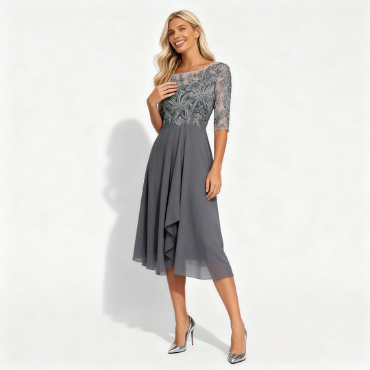Damen Feminin Fallendes Chiffon Midikleid mit Fließendem Schnitt | EB