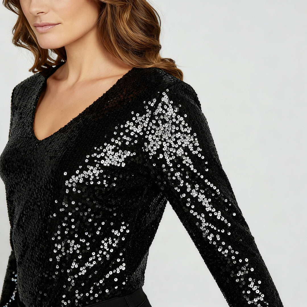 Glitzernde Party Eleganz V Ausschnitt Top Damen | EB