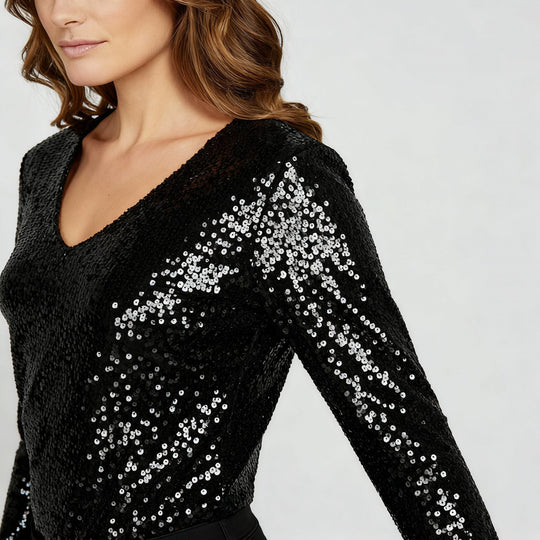 Glitzernde Party Eleganz V Ausschnitt Top Damen | EB