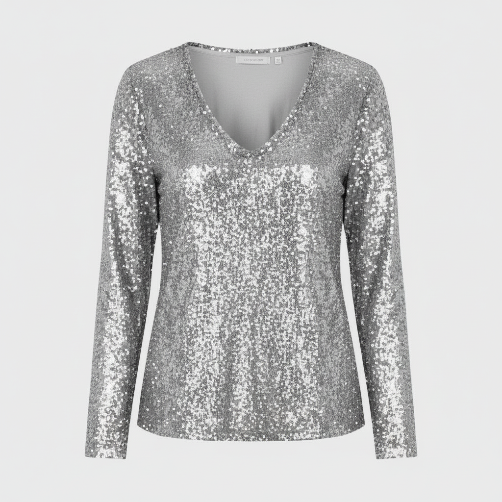 Glitzernde Party Eleganz V Ausschnitt Top Damen | EB