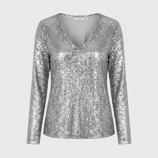 Glitzernde Party Eleganz V Ausschnitt Top Damen | EB