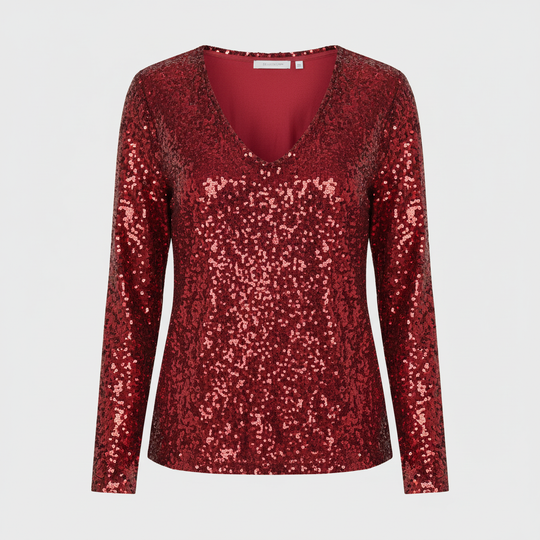 Glitzernde Party Eleganz V Ausschnitt Top Damen | EB