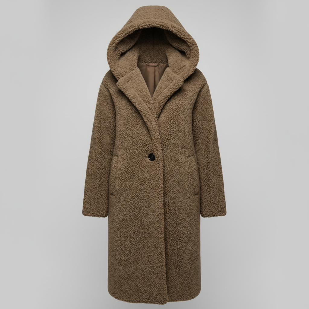 Modischer Teddy Mantel Damen Komfort Langer Mantel Kapuze | EB