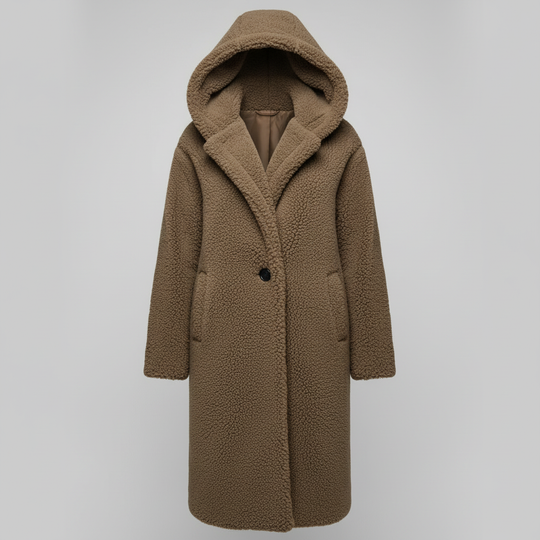 Modischer Teddy Mantel Damen Komfort Langer Mantel Kapuze | EB