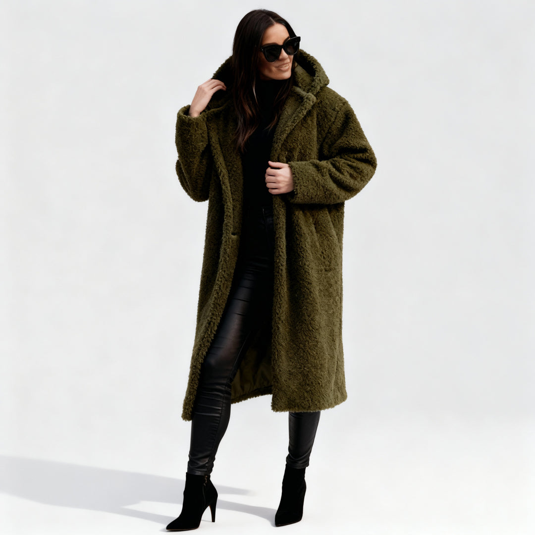 Eleganter Fleece Flauschmantel Damen Lang