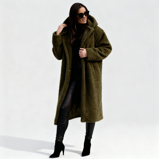 Eleganter Fleece Flauschmantel Damen Lang