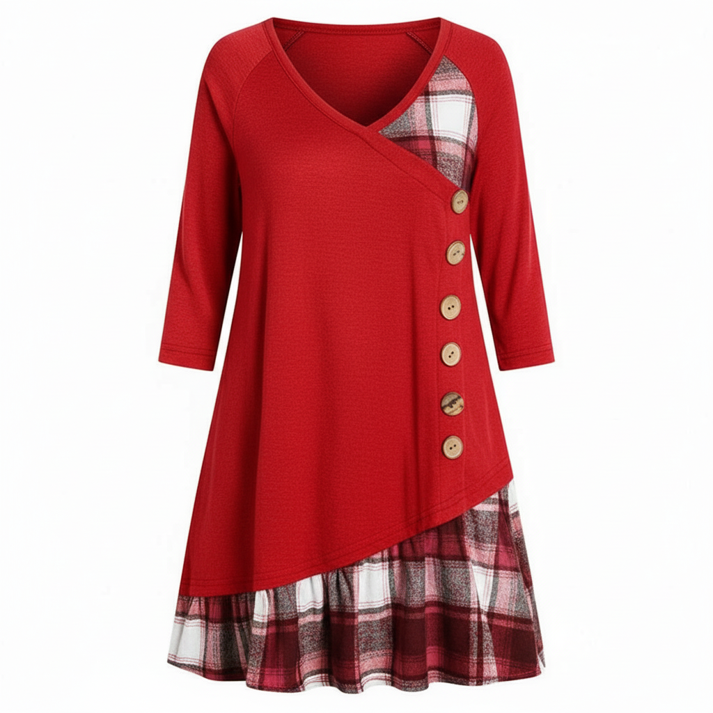Langärmeliges Kariertes Damenkleid | EB
