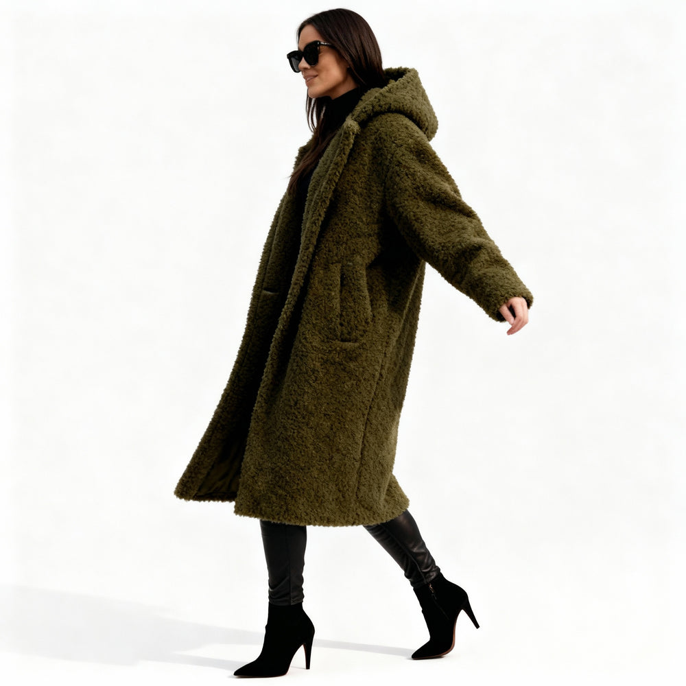 Eleganter Fleece Flauschmantel Damen Lang