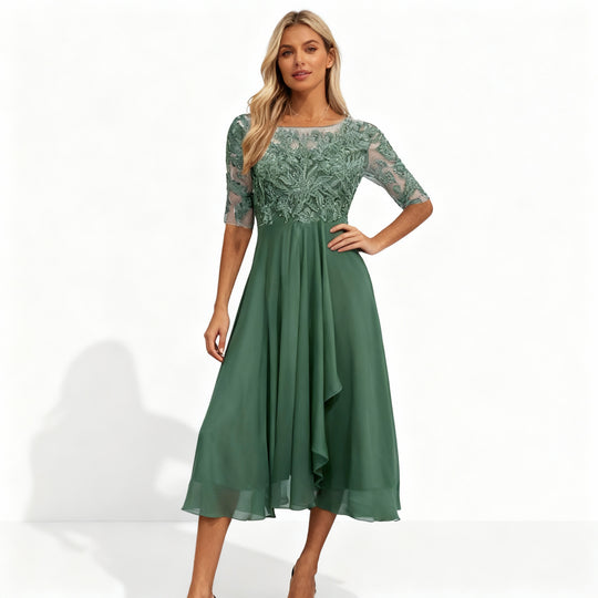 Damen Feminin Fallendes Chiffon Midikleid mit Fließendem Schnitt | EB