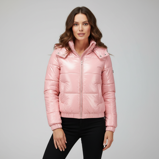 Glänzende Wasserabweisende Thermo Komfort Winterjacke Damen | EB