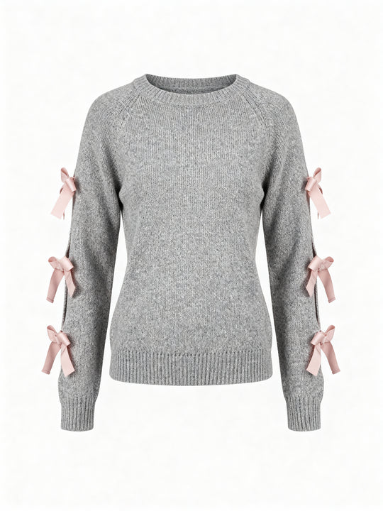 Damen Strickpullover mit offener Schulter und raffinierten Schleifendetails EB