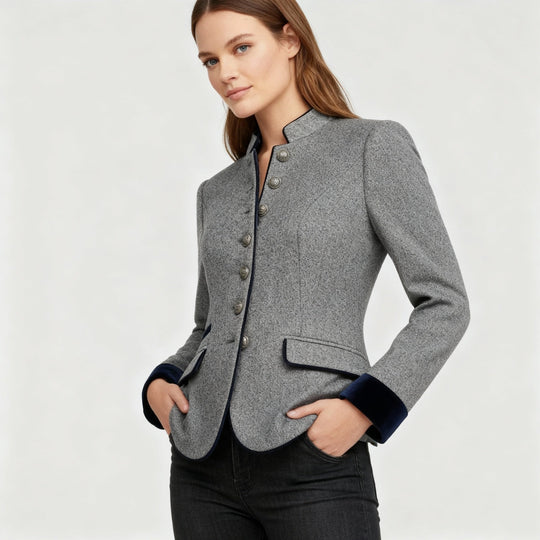 Klassische Strukturierte Premium Komfort Wolljacke Damen | EB