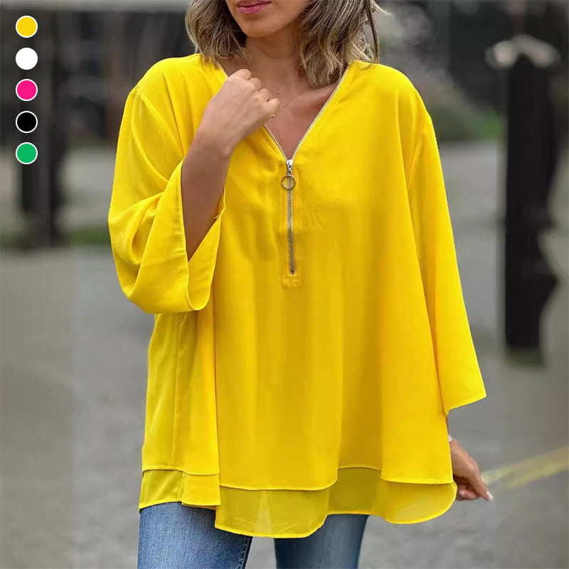EB | Chiffon Reißverschluss Top mit V-Ausschnitt