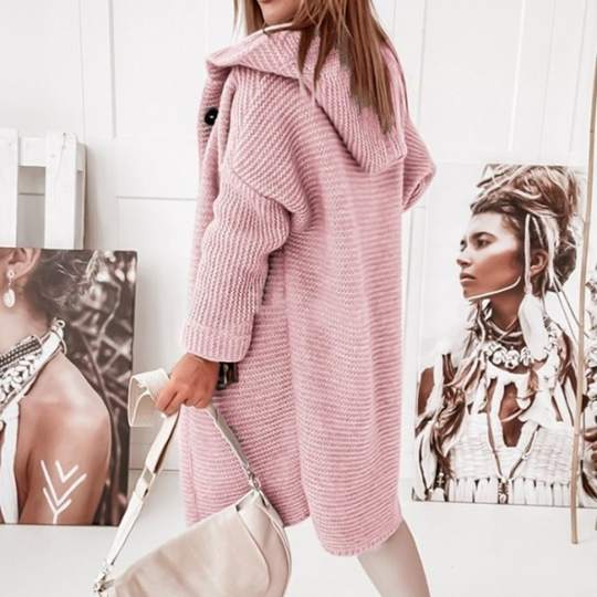EB | Langärmlige Strickjacke Mit Kapuze Und Knopfleiste