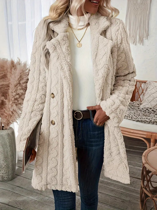EB | Langer Strickmantel mit Revers für Damen - Winter