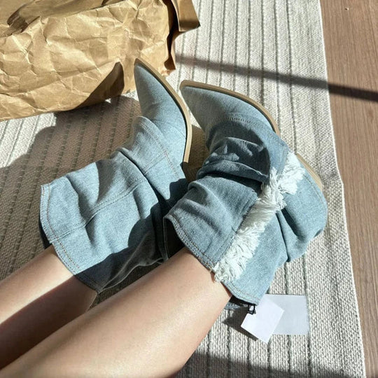 EB | Blau Denim Oberschenkel Hohe Stiefel