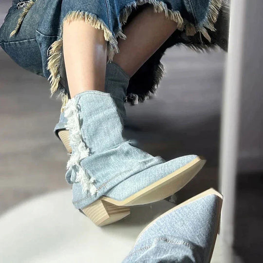 EB | Blau Denim Oberschenkel Hohe Stiefel