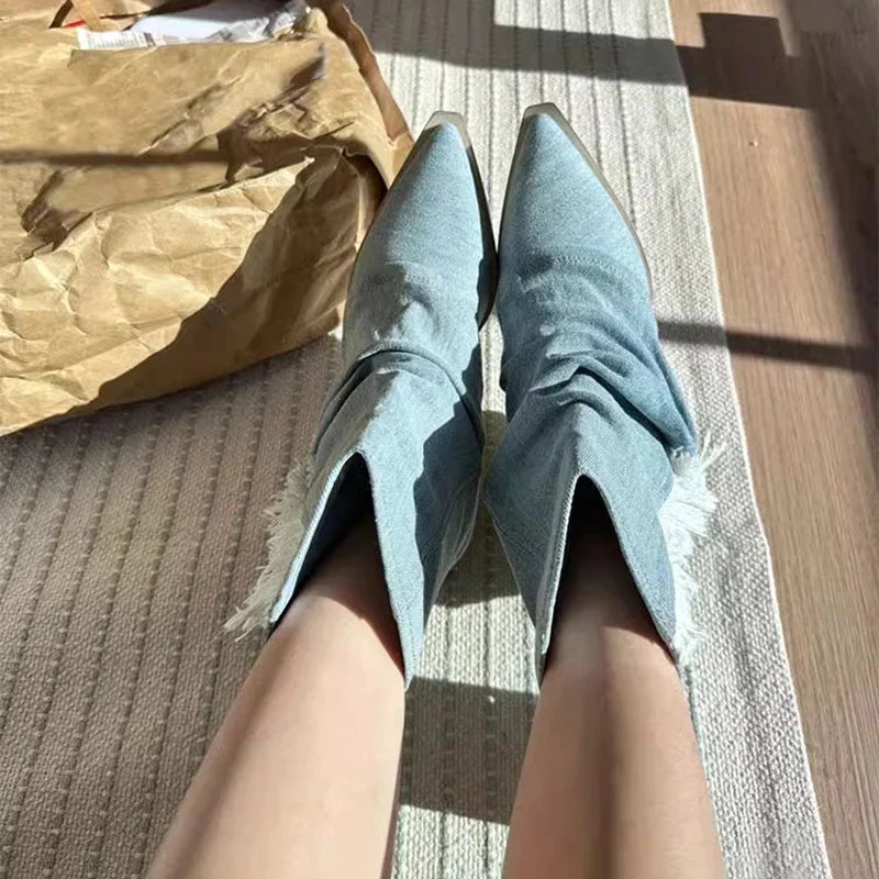 EB | Blau Denim Oberschenkel Hohe Stiefel