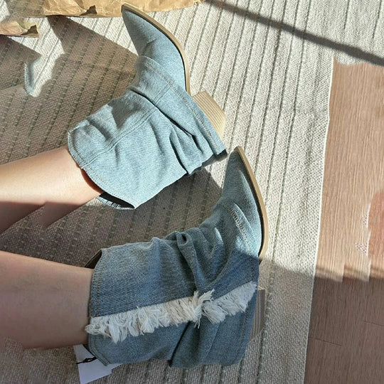 EB | Blau Denim Oberschenkel Hohe Stiefel