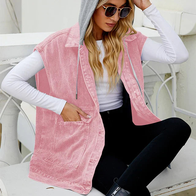 EB | Denim Weste mit Kapuze und Used-Look