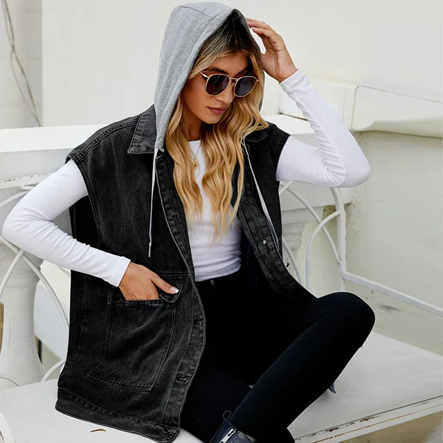 EB | Denim Weste mit Kapuze und Used-Look