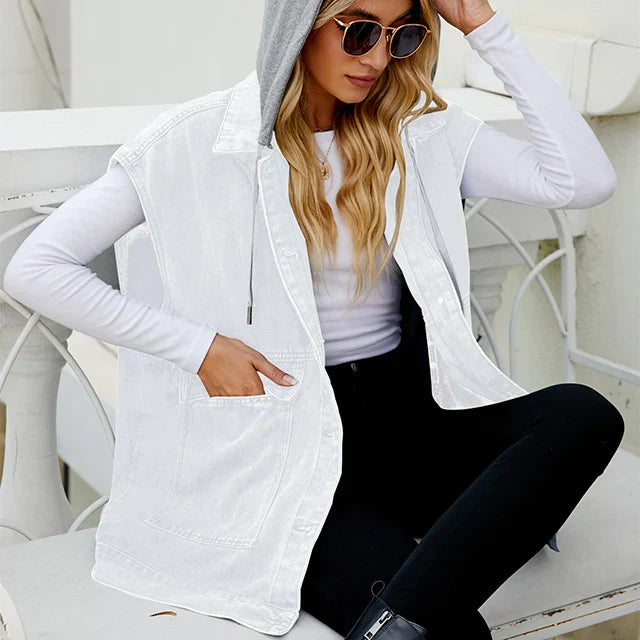 EB | Denim Weste mit Kapuze und Used-Look