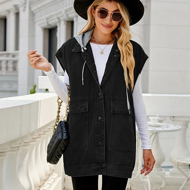 EB | Denim Weste mit Kapuze und Used-Look