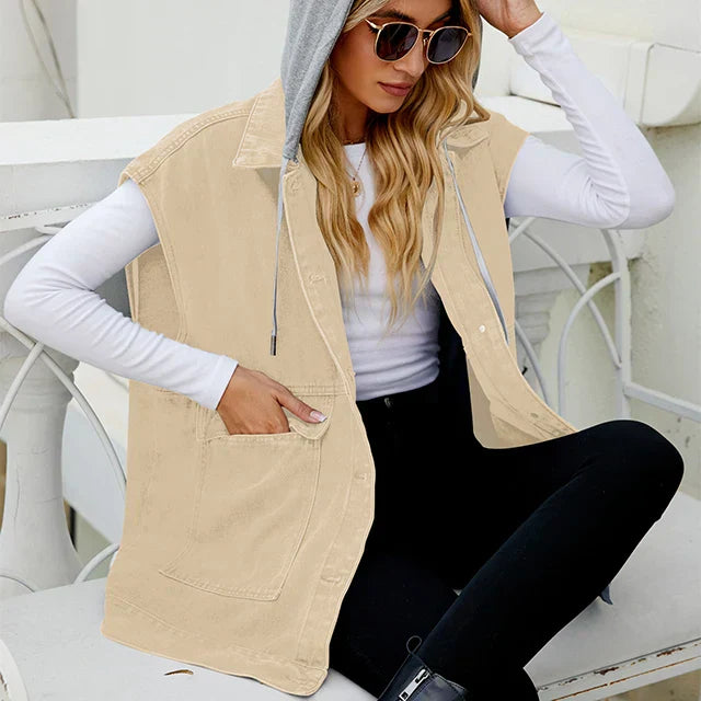 EB | Denim Weste mit Kapuze und Used-Look