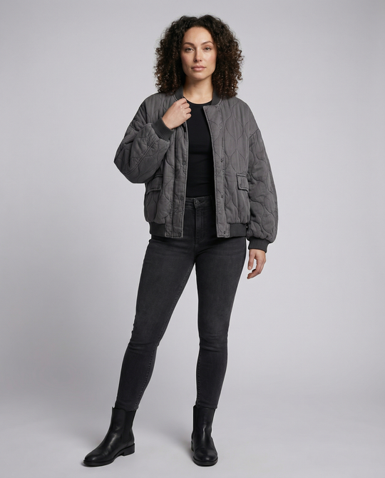 EB | Damen Oversized Graue Bomberjacke