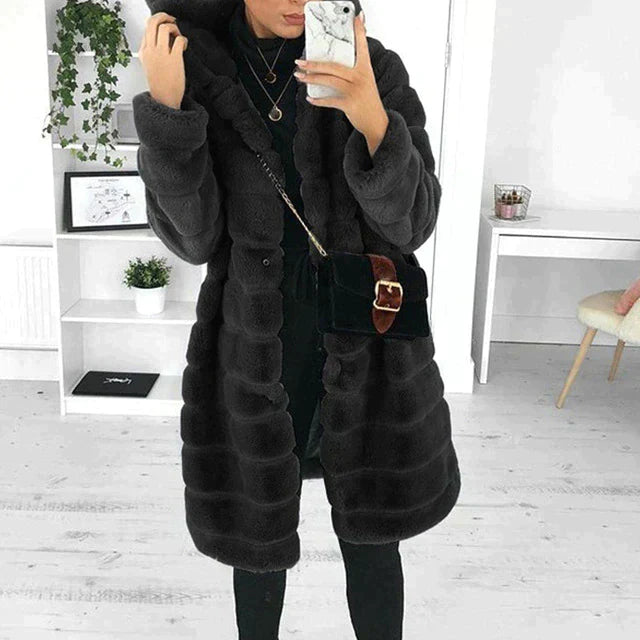 EB | Winter Langjacke - Kapuzen-Design mit Flauschiger Textur