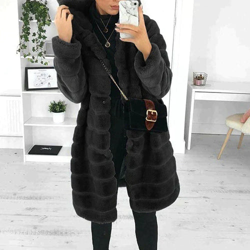 EB | Winter Langjacke - Kapuzen-Design mit Flauschiger Textur