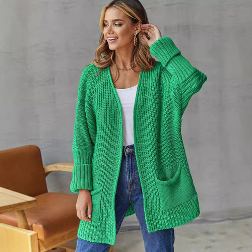 EB | Damen Offene Strickjacke mit Taschen Details und Langen Ärmeln
