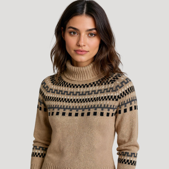 EB | Strickpullover mit Rollkragen und Wintermuster Warm und Stilvoll für Kalte Tage